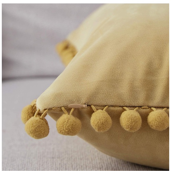 Khaki/Light Tan Modern Trendy Velvet Pompom Decorative Throw Pillow Case TwinSet - Picture 4 of 16